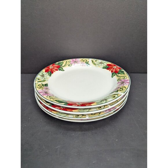 Home Essentials Stoneware Poinsettia Scroll 7" Bread Plate Replacement Set of 4 - Picture 8 of 9
